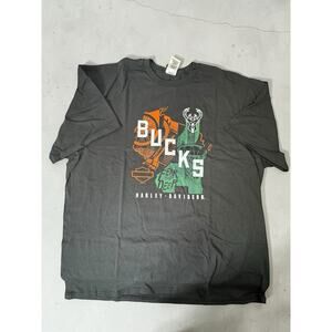 Harley Davidson Shirt Men’s XXL Black Milwaukee Bucks Motorcycle Biker NWOT